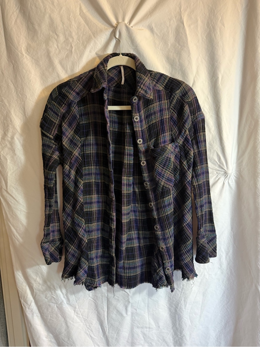 Free People Plaid Button-Up Shirt - Purple & Black Size S - Picture 3 of 7